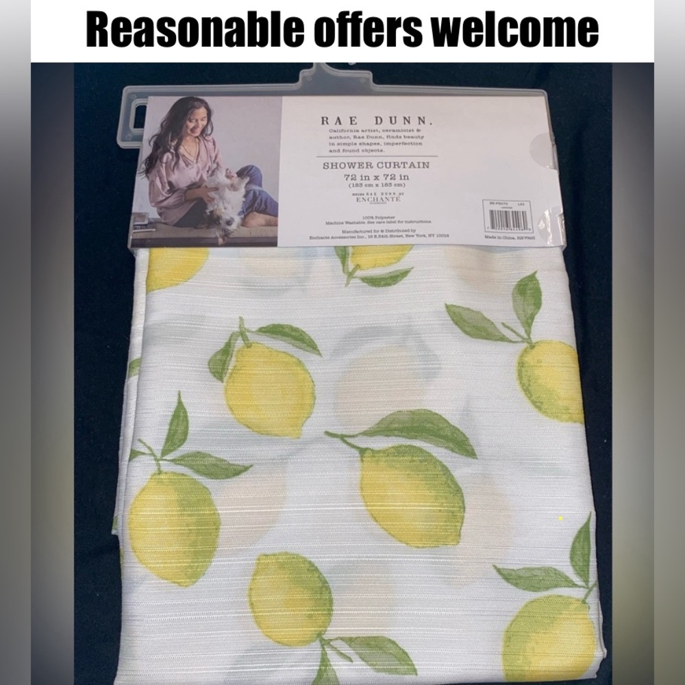 🍋RAE DUNN lemon fabric shower curtain, Blessed design, NWT,original packaging